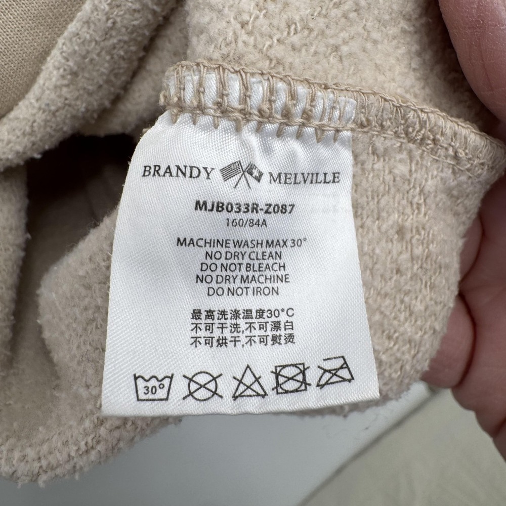 Brandy Melville Sweatshirt‎ Womens One Size Beige Cropped Raw Hem Terry Pullover - Picture 4 of 8